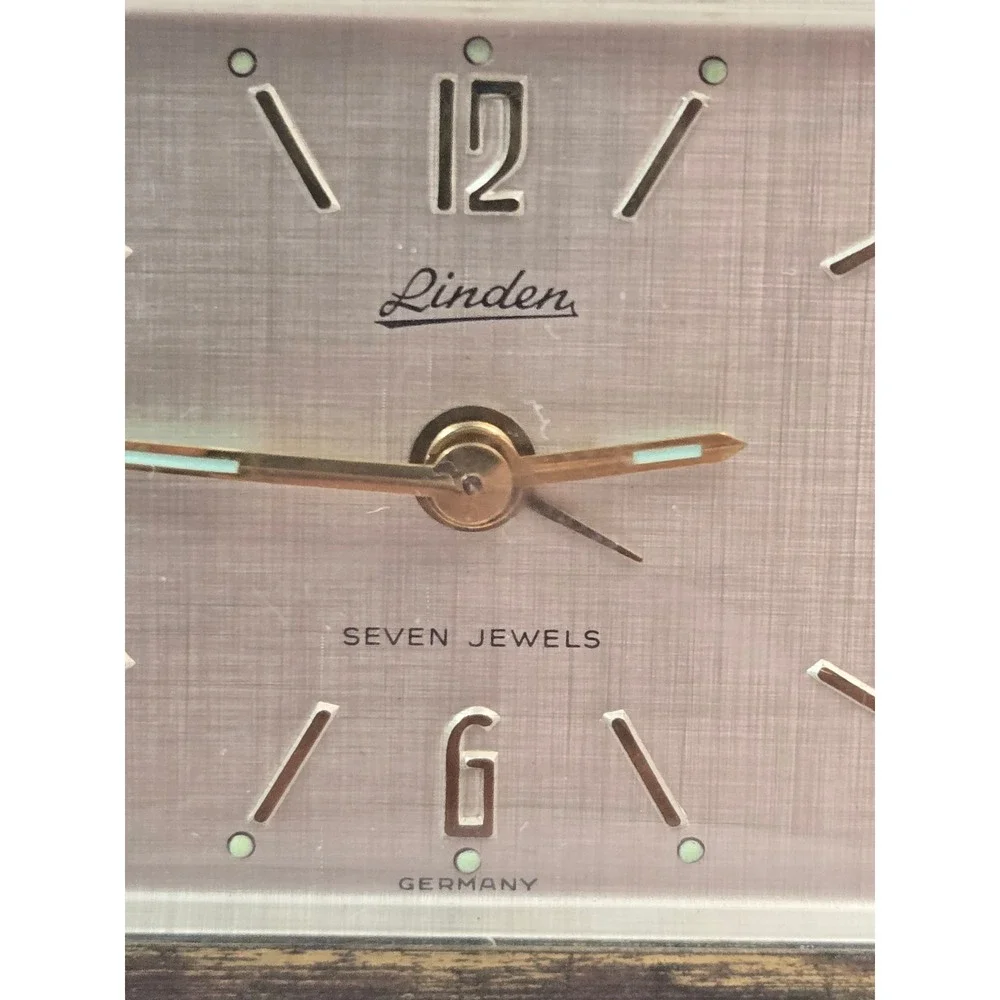 Vintage Linden Travel Alarm Clock 7 Jewels Germany Folding Leather Case